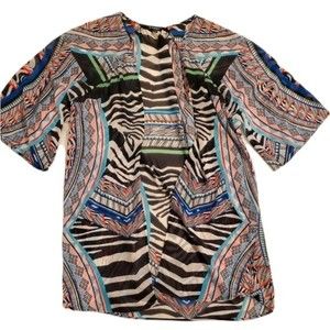 Express Neon & Zebra Print Chiffon Kimono Cover-up Women's Size Medium